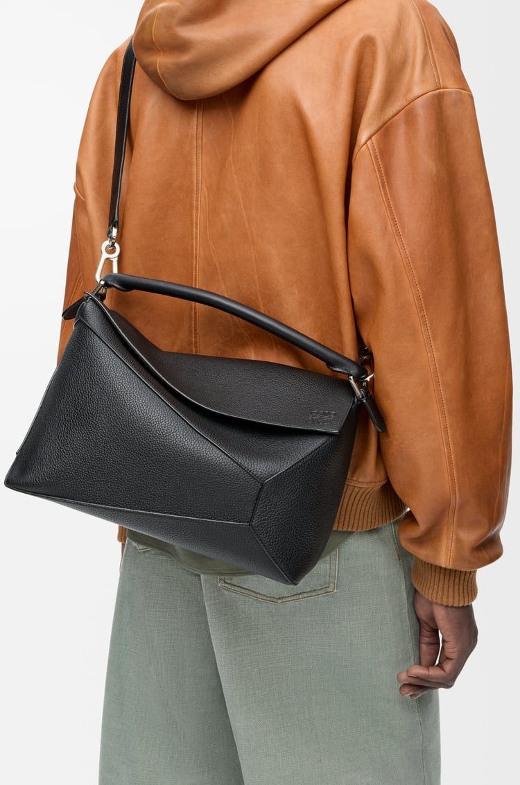 LOEWE Large Puzzle Edge bag in grained calfskin Black