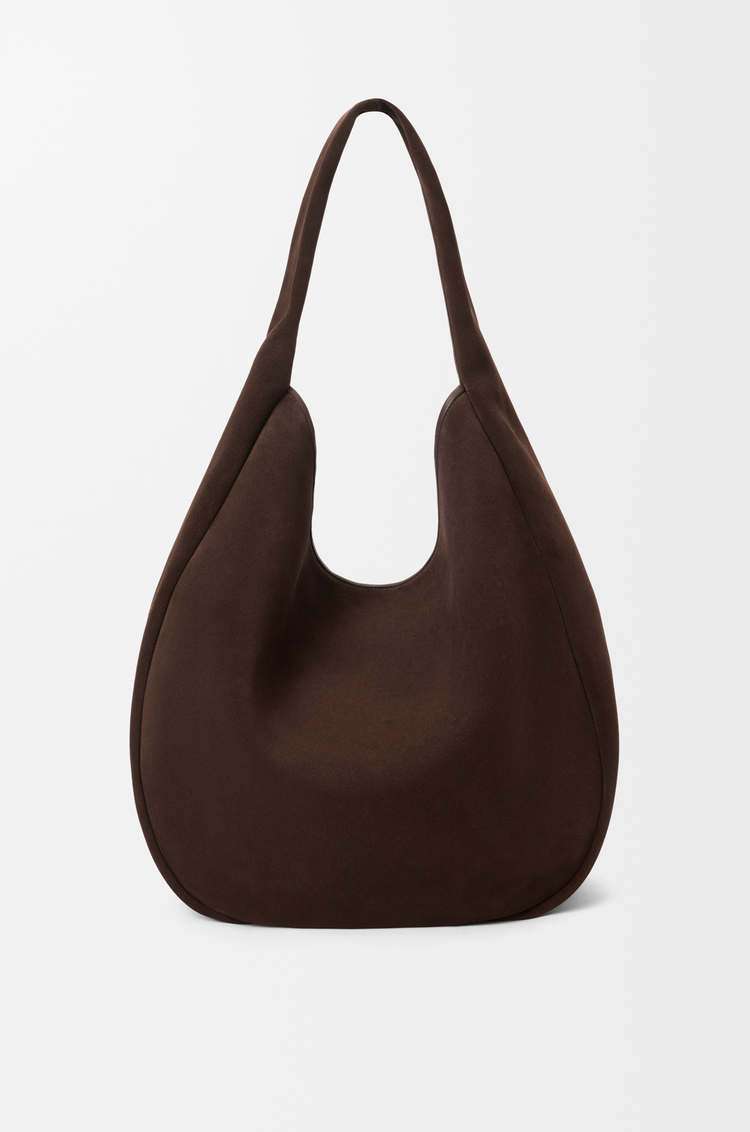 LOEWE 麂皮小牛皮 Roomy Hobo 包款 深棕色
