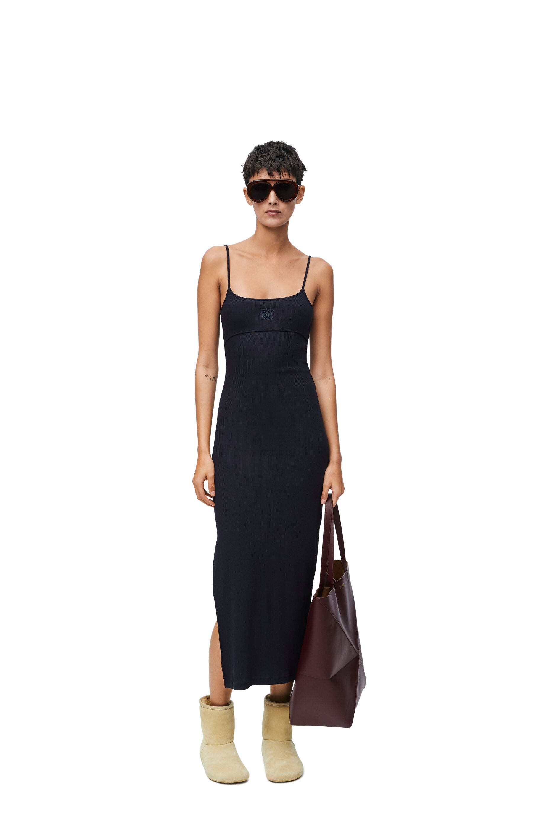 Anagram strappy dress in cotton Ocean Blue LOEWE