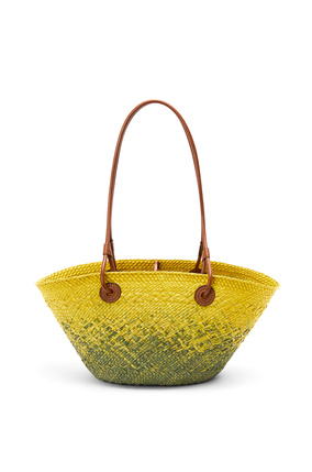LOEWE Small Anagram Basket bag in iraca palm and calfskin Khaki Green/Yellow plp_rd