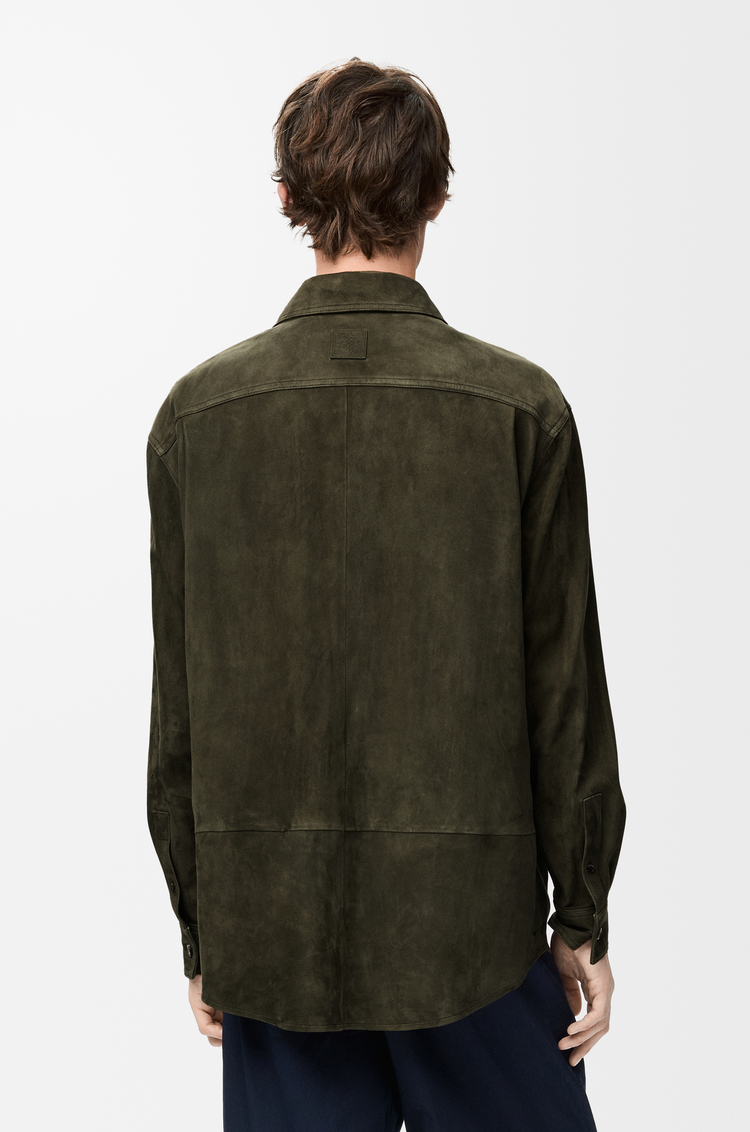 LOEWE Giacca-camicia in pelle di capra scamosciata Verde Kaki