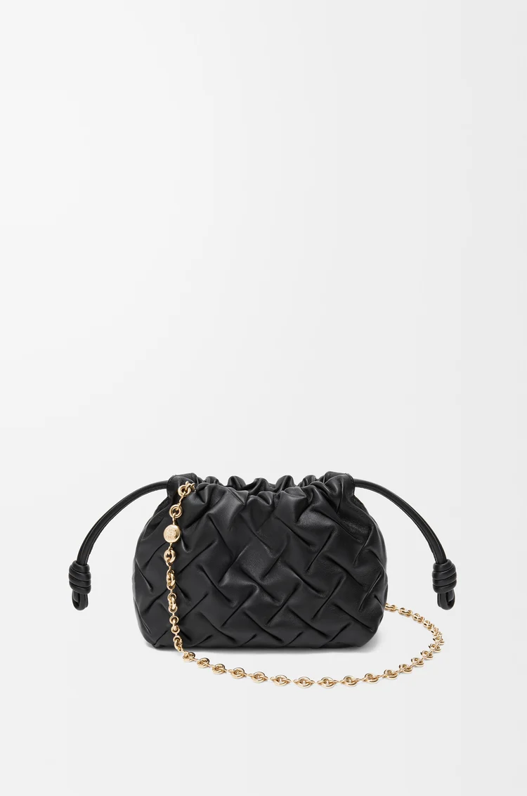 LOEWE Borsa Flamenco Purse mini in nappa di vitello con pieghe Nero