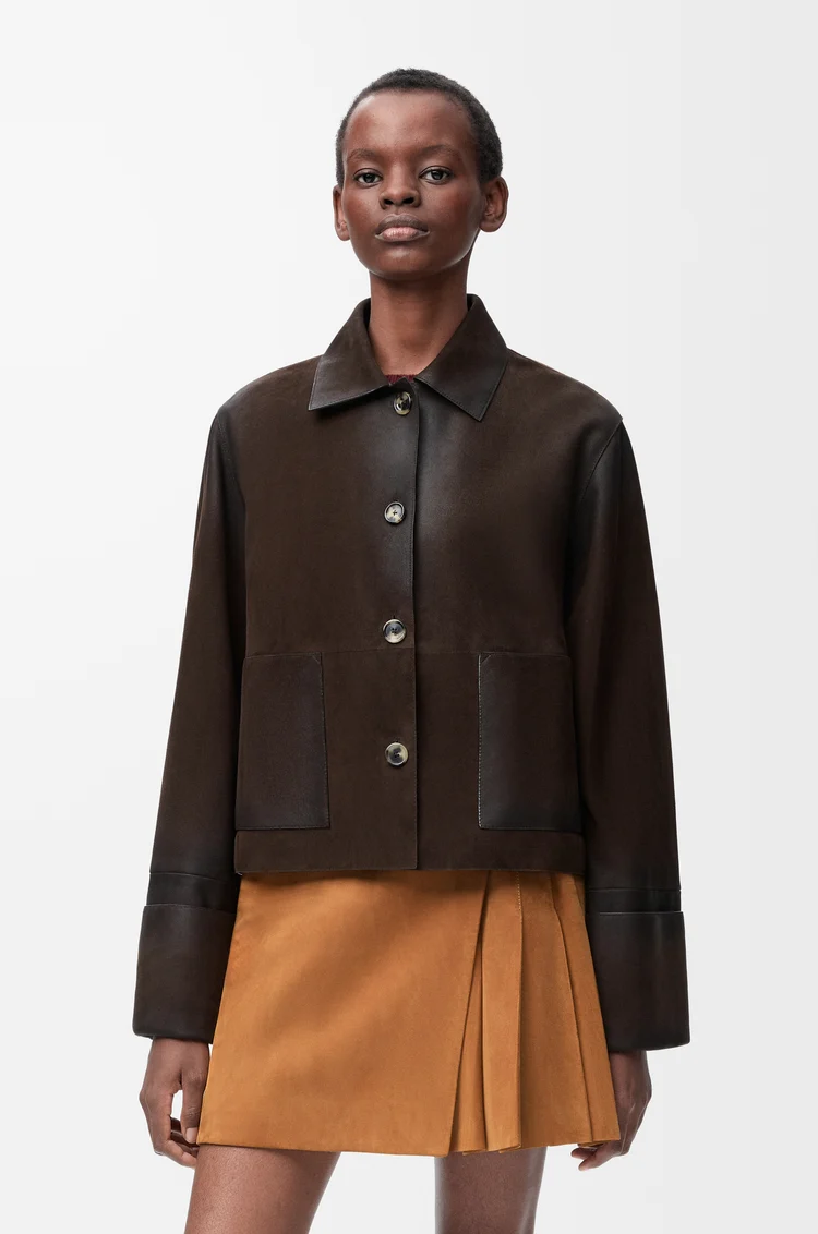 LOEWE 턴업 재킷 - 스웨이드 램스킨 다크 초콜릿