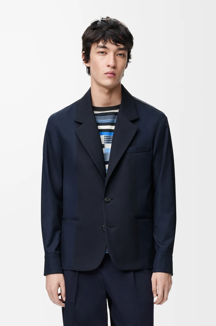 LOEWE Hybrid jacket in cotton and wool Navy Blue