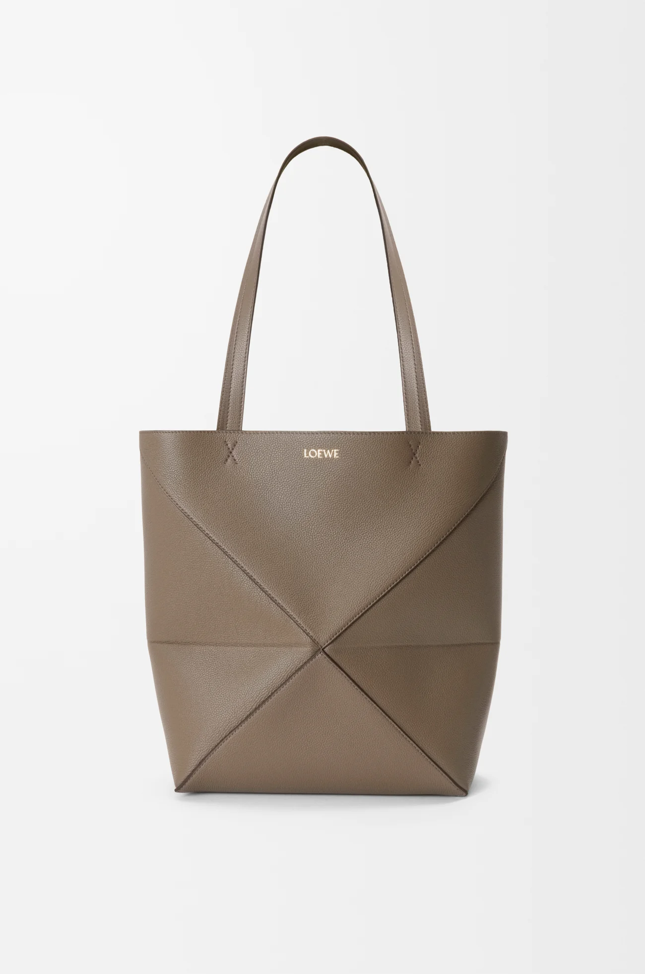 LOEWE Puzzle Fold tote moyen en cuir de veau grainé souple Taupe