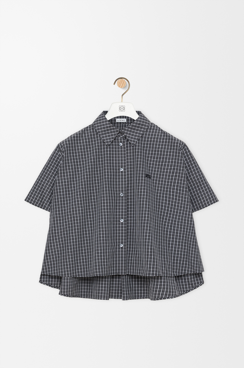 LOEWE Camisa trapecio de manga corta en algodón técnico Negro/Blanco