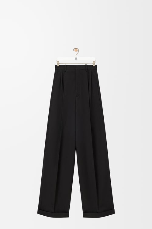 LOEWE Pleated trousers in cotton and silk Black