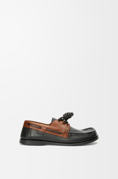 LOEWE Campo boat shoe in soft calfskin Dark Caramel/Black plp_rd