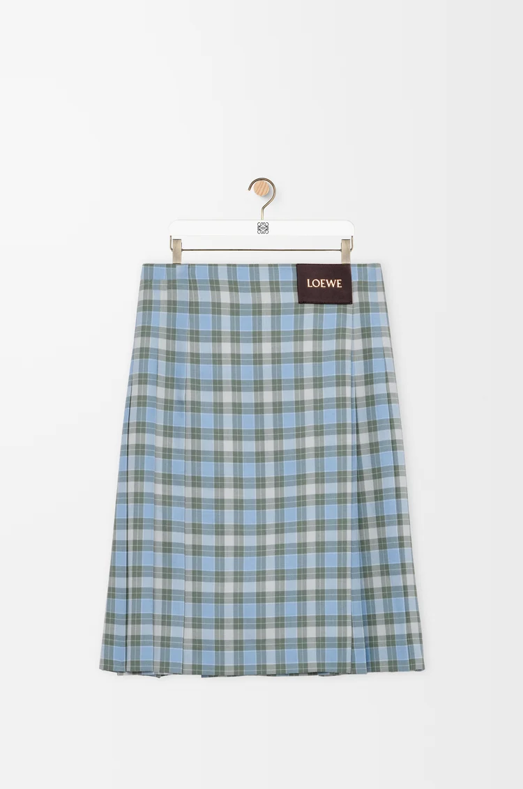 LOEWE Pleated skirt in wool blend Light Blue/White