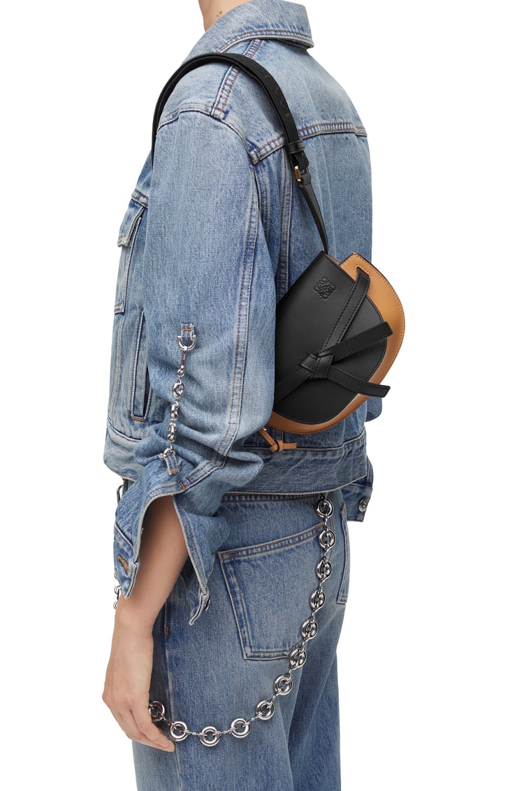 LOEWE Mini Gate Dual bag in soft calfskin and jacquard Black/Warm Desert