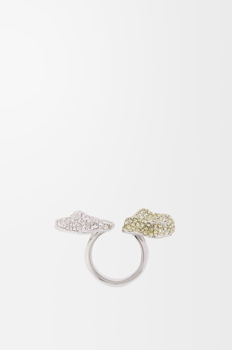 LOEWE Glitter Fragment double ring in sterling silver and crystals Silver/Transparent/Pale Yellow