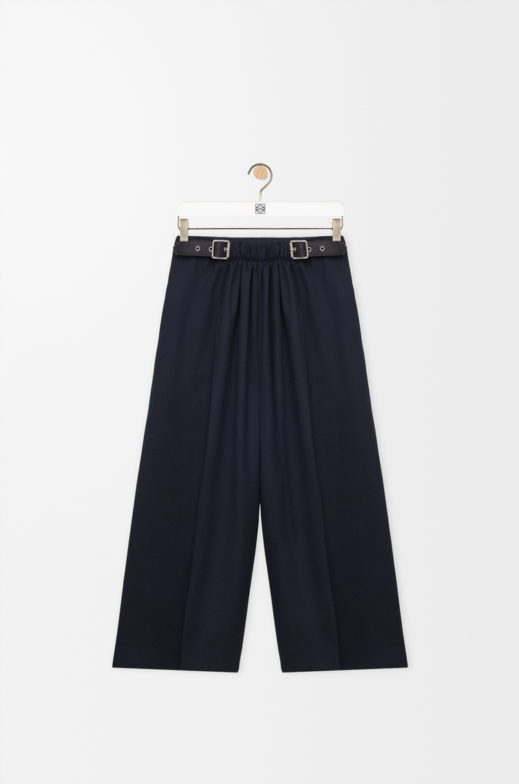 LOEWE Pantalón cropped con cinturón en lana Azul Marino