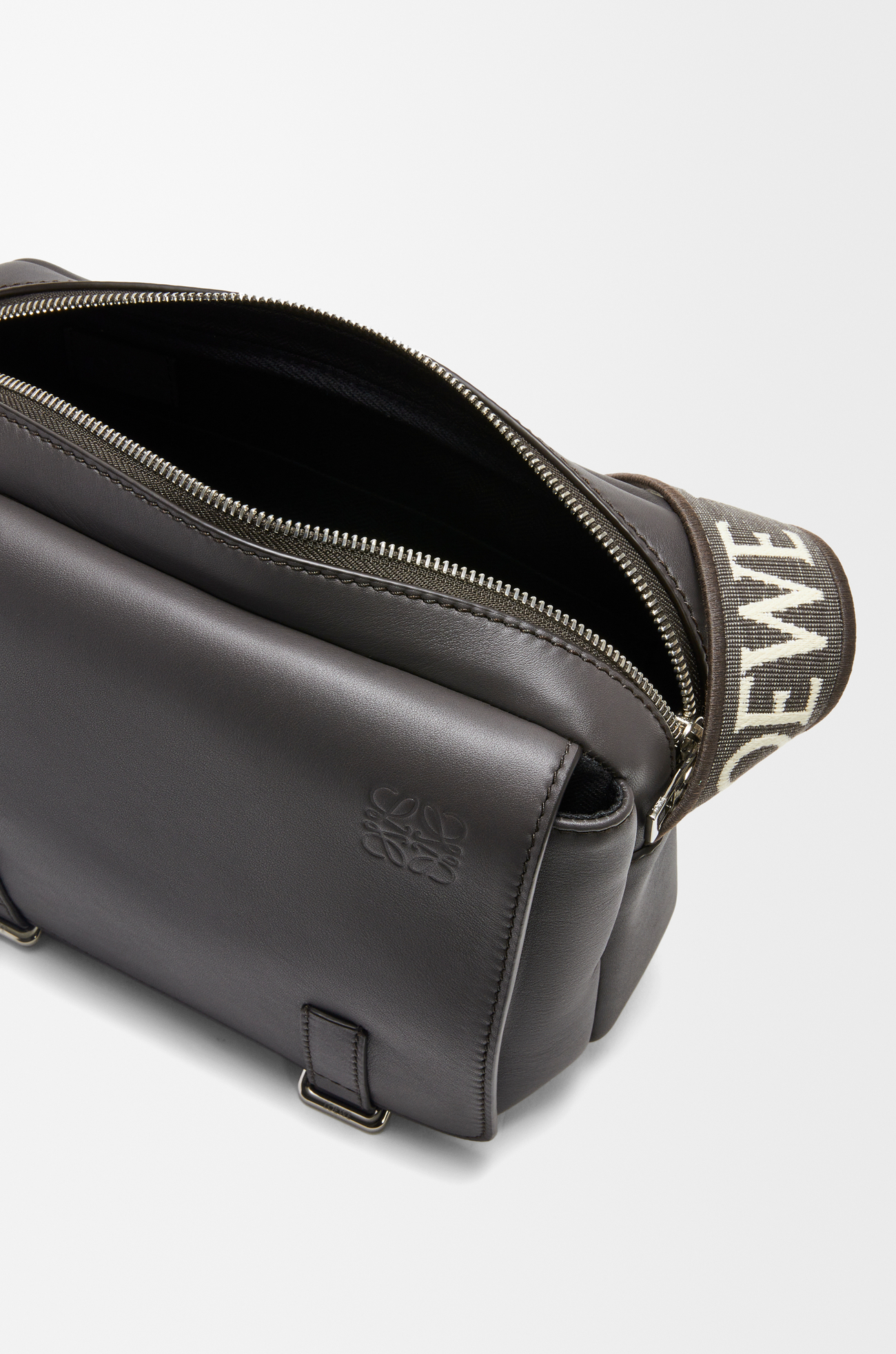 LOEWE XS Military messenger bag in supple smooth calfskin and jacquard Dark Grey plp_rd
