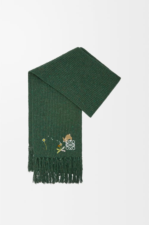 LOEWE Bunny scarf in wool Green