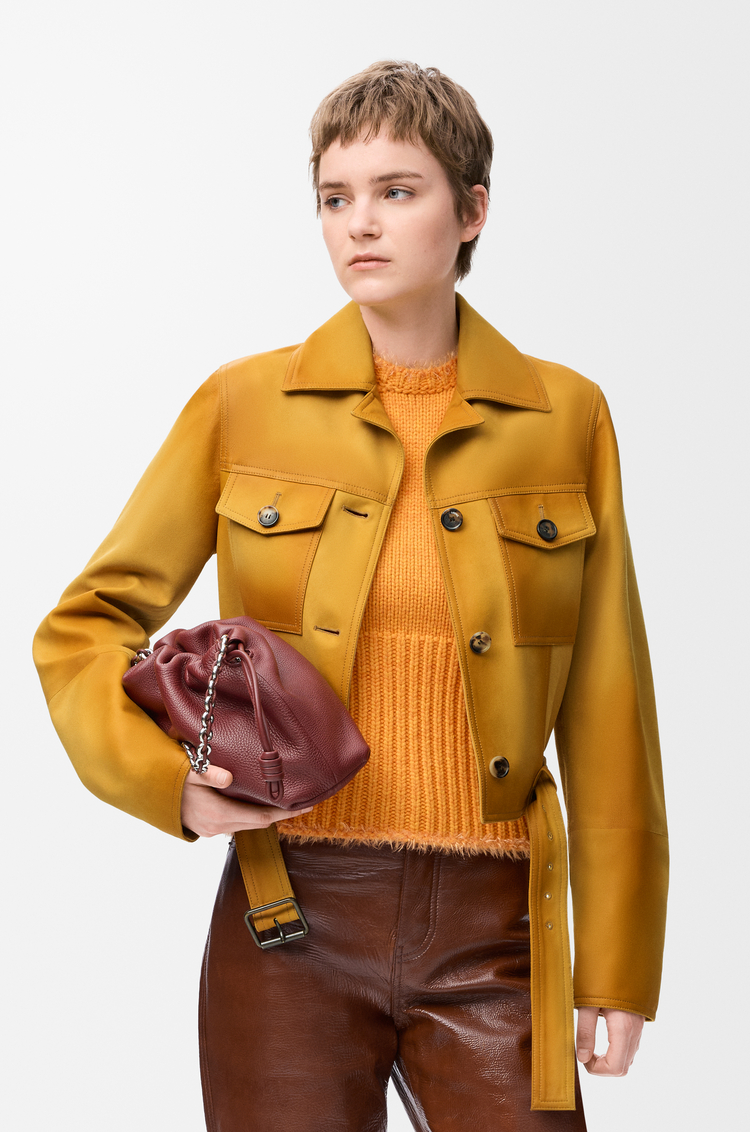 LOEWE 麂皮小羊皮短版夾克 淺棕褐色