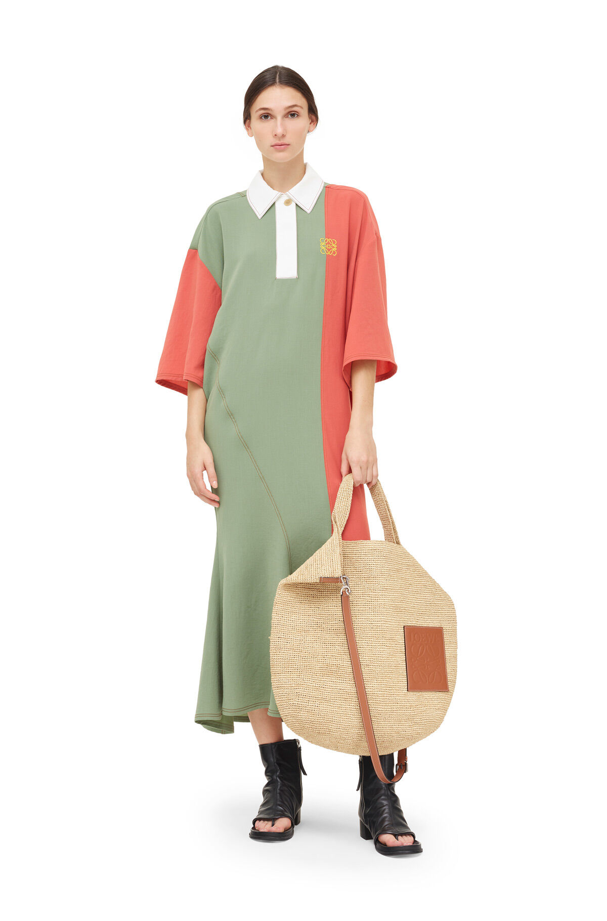 Poloneck Dress Green/Pink - LOEWE