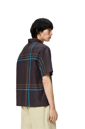 LOEWE 丝绸和棉质短袖格纹衬衫 Dark Grey/Blue plp_rd