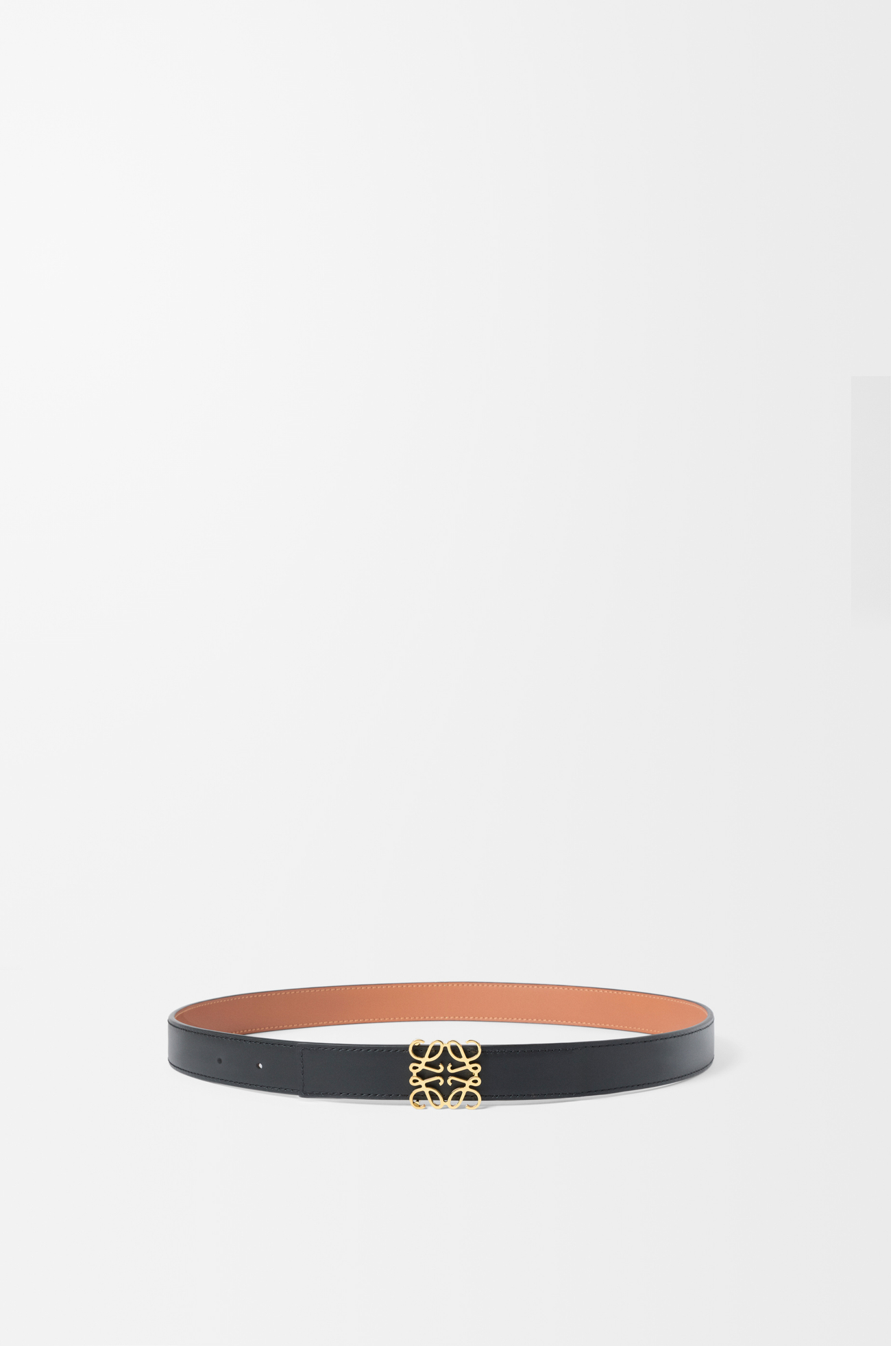 LOEWE 光滑牛皮革双面 Anagram 腰带 棕褐色/黑色/金色
