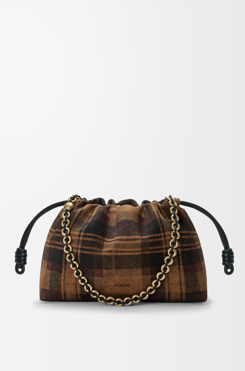LOEWE Medium Flamenco purse in tartan suede Tan/Black
