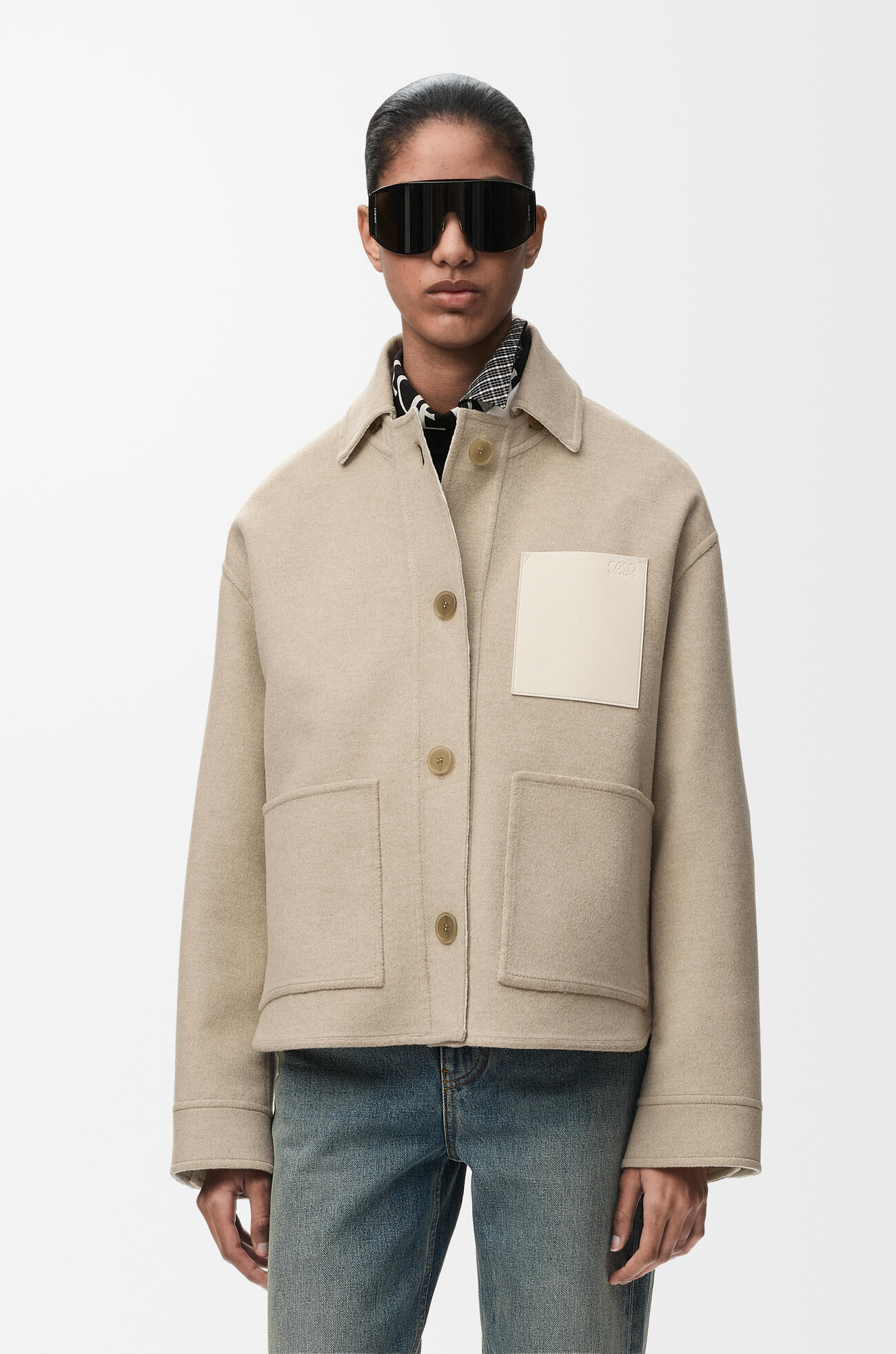 LOEWE Chaqueta Workwear en lana y cashmere Beige/Blanco