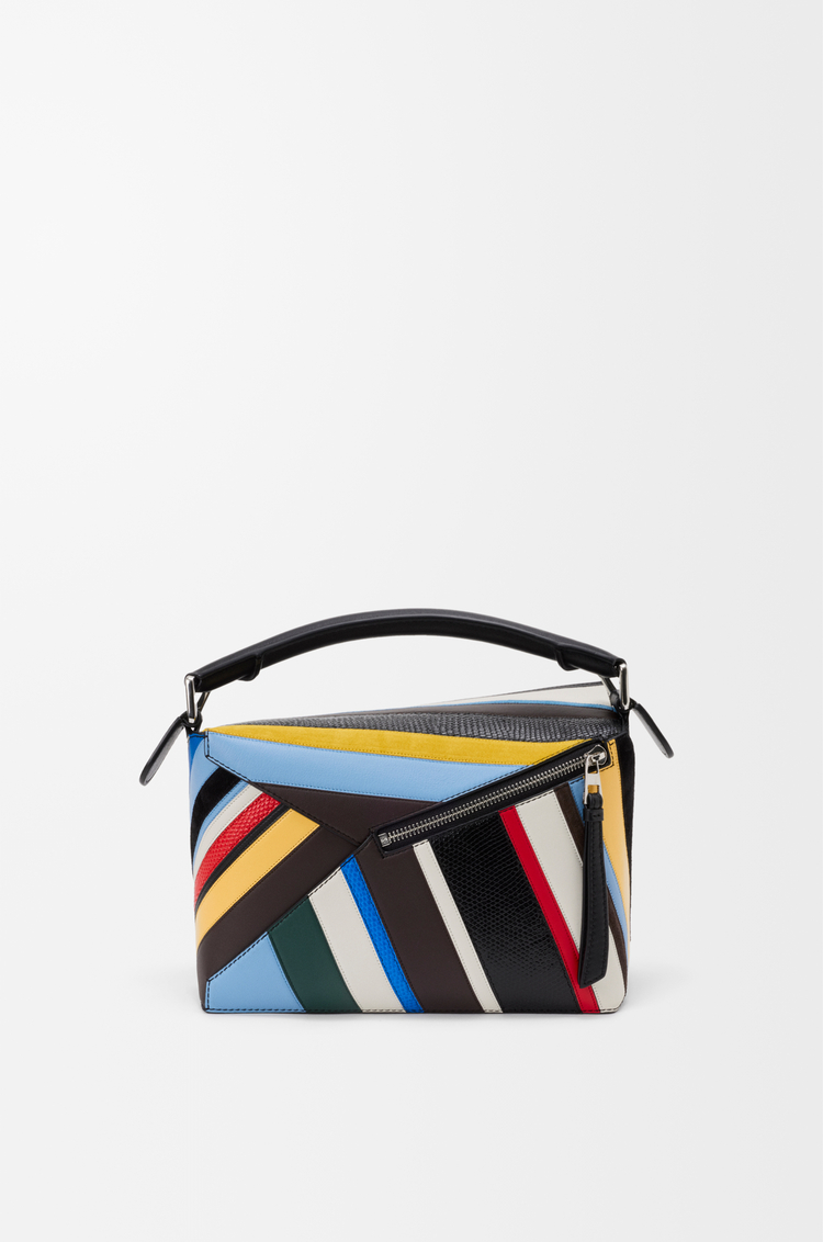LOEWE Stripes Small Puzzle Edge bag in nappa calfskin, suede and lizard Multicolor