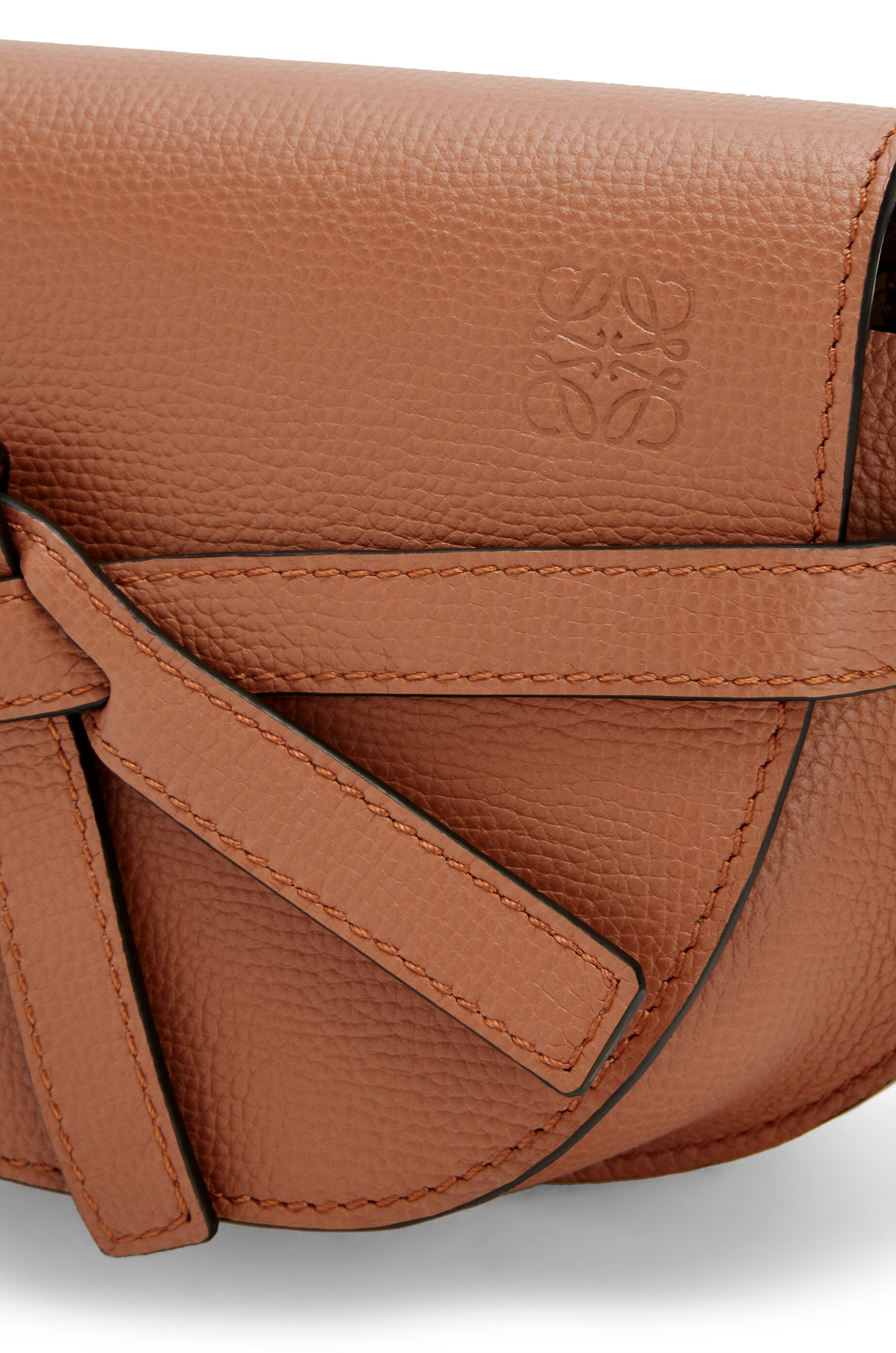 Mini Gate dual bag in pebble grain calfskin Tan LOEWE