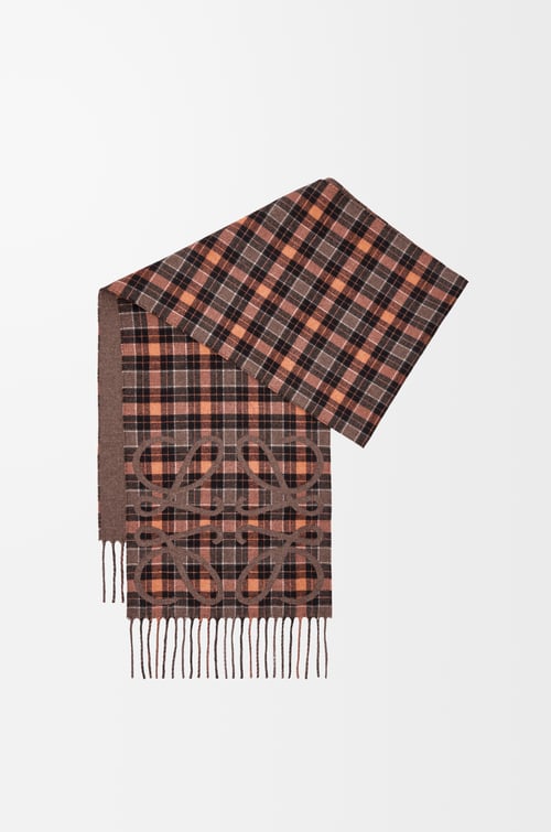 LOEWE Bufanda Anagram en seda y cashmere Marrón/Multicolor