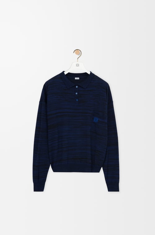 LOEWE 羊毛 Polo 毛衣 海军蓝/黑色