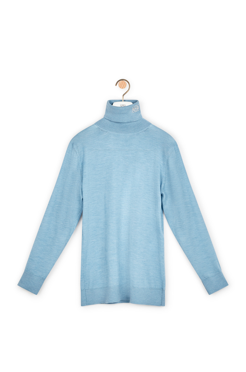 LOEWE Anagram embroidered turtleneck sweater in cashmere Light Blue