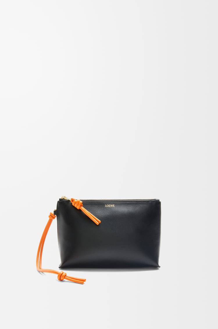 LOEWE 亮面纳帕牛皮革 Knot T 手拿包 黑色/耀眼橙