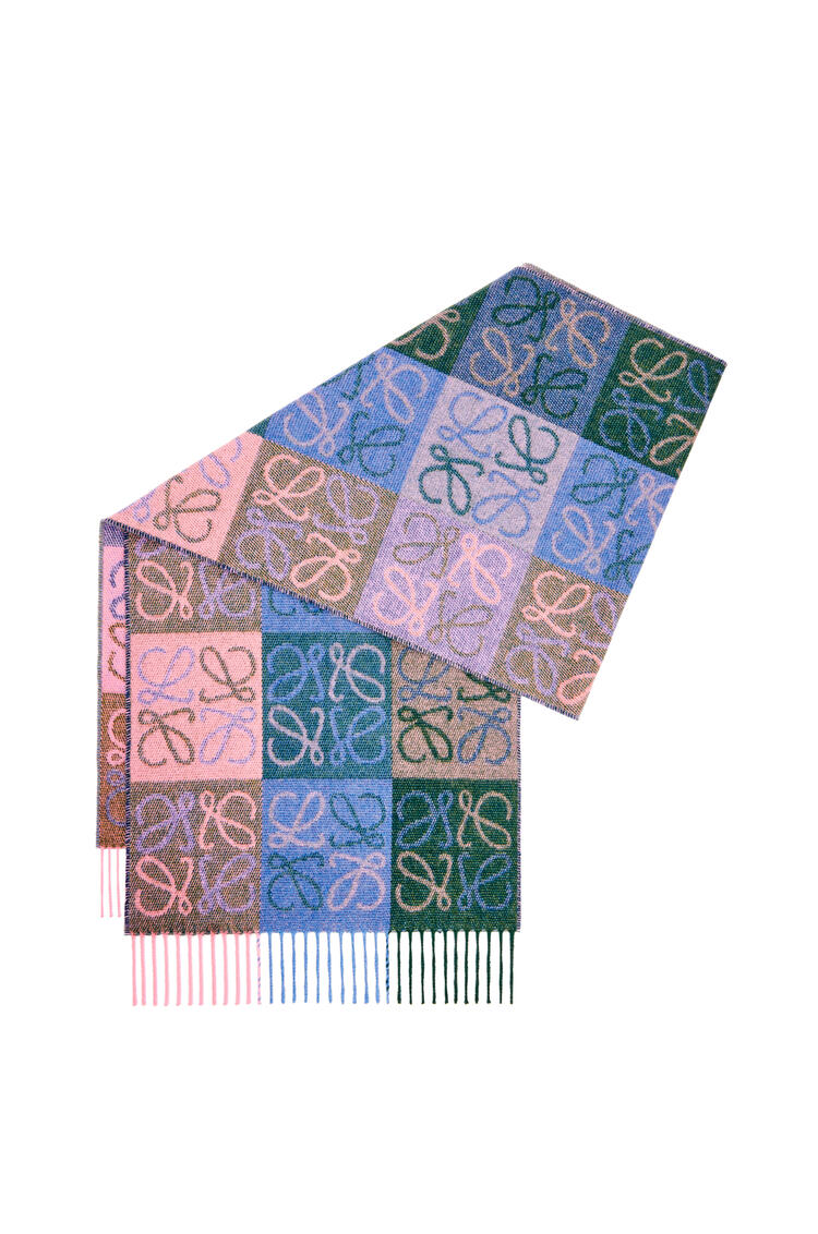 LOEWE アナグラム スカーフ (ウール&カシミヤ) Light Blue/Pink/Green