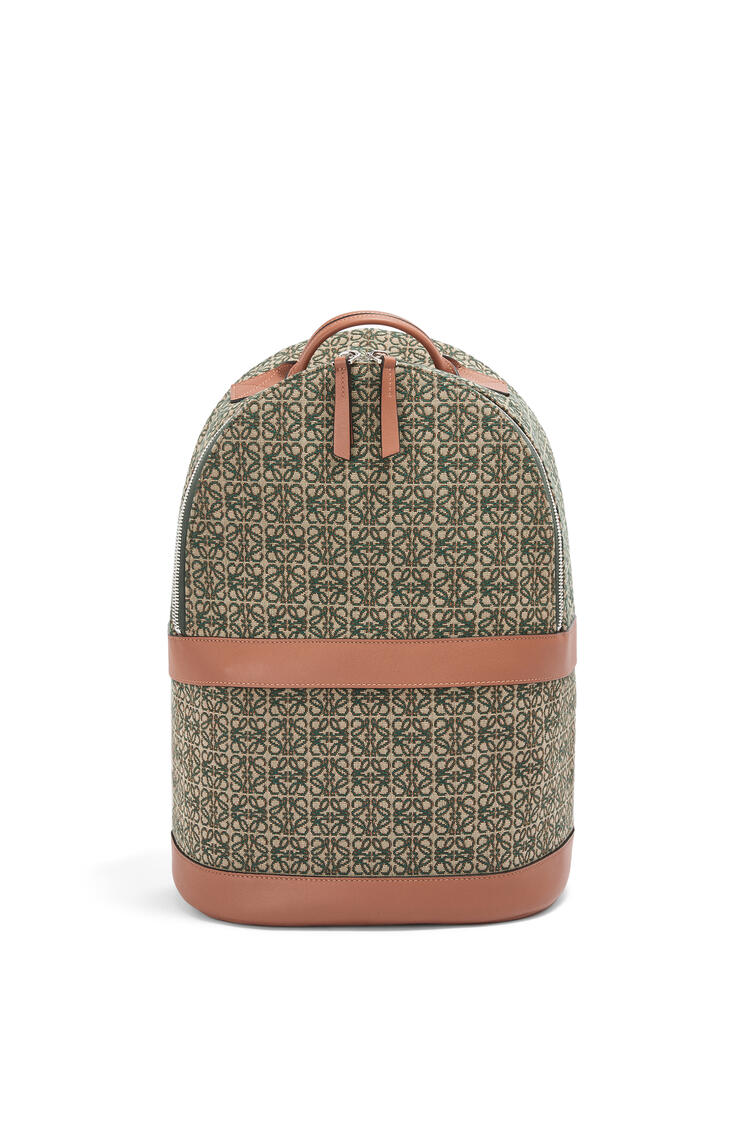 LOEWE Round backpack in Anagram jacquard and calfskin Khaki Green/Tan