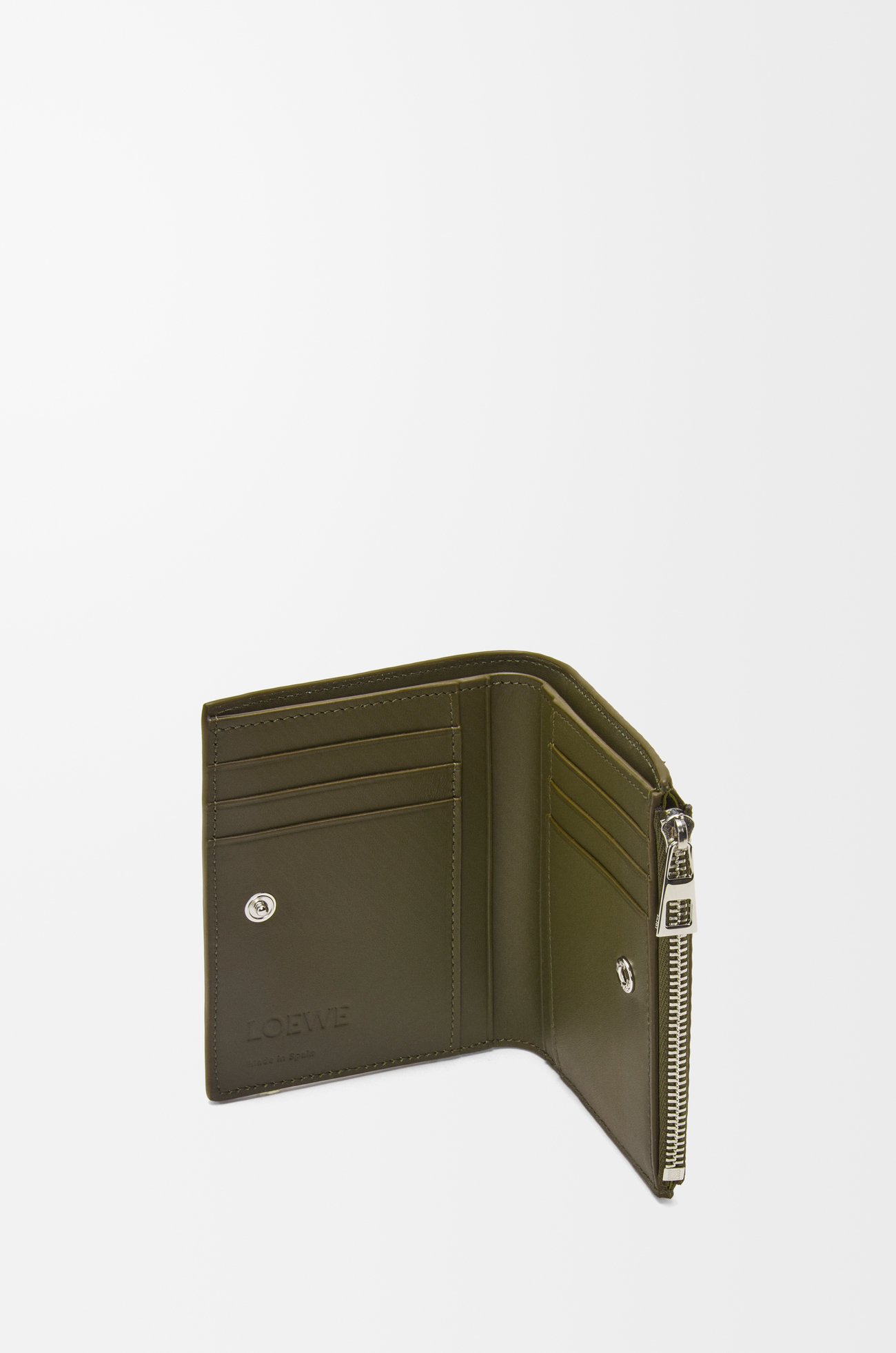 LOEWE Slim compact walllet in textured classic calfskin Dark Khaki plp_rd