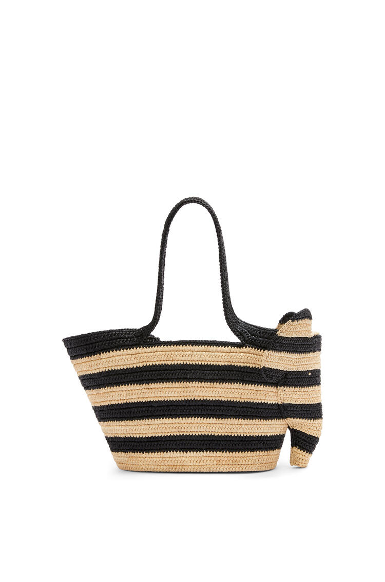 LOEWE Small Elephant Basket bag in striped raffia and calfskin Natural/Black pdp_rd
