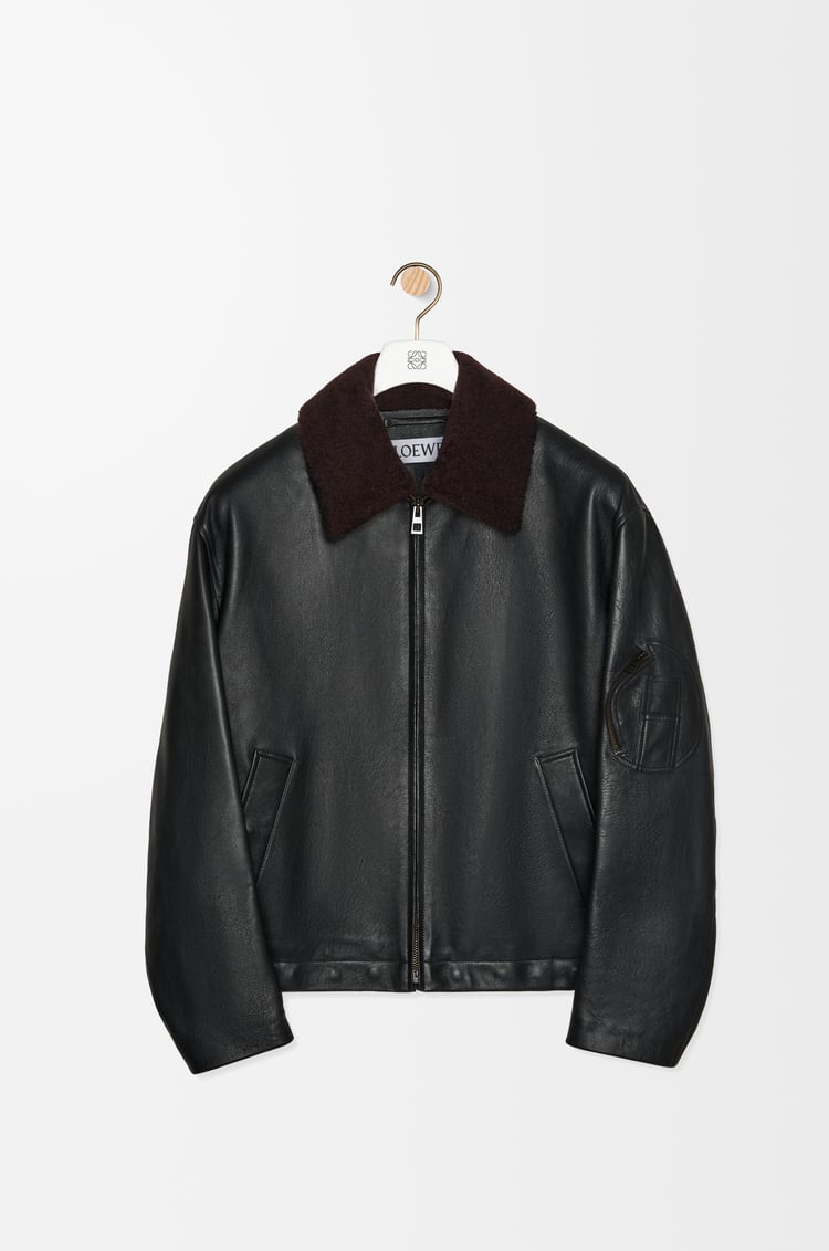 LOEWE Chaqueta bomber en piel napa de ternera Negro/Marrón