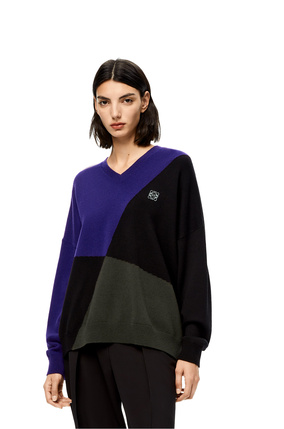 LOEWE Graphic oversize sweater in wool Navy Blue/Black plp_rd