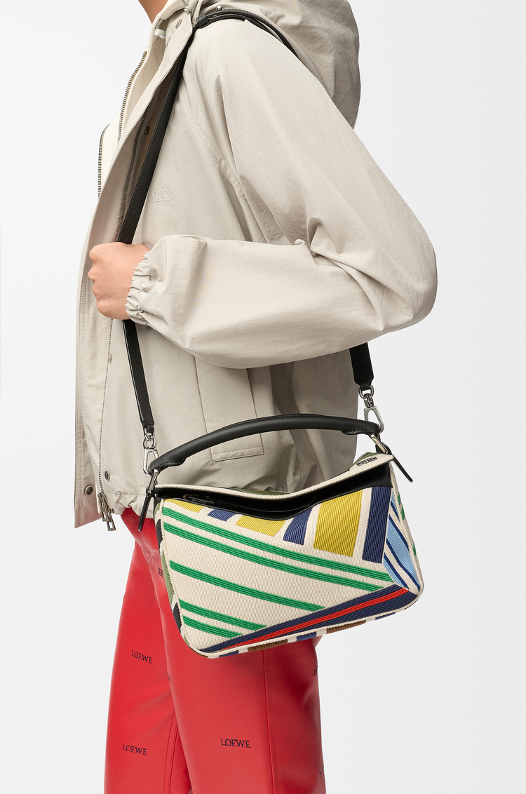 LOEWE Small Puzzle bag in embroidered canvas Ecru/Multicolor