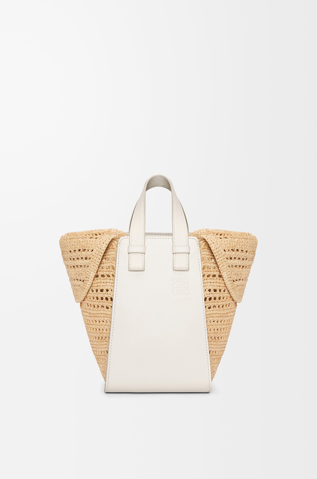 LOEWE Compact Hammock bag in raffia and calfskin Soft White/Natural