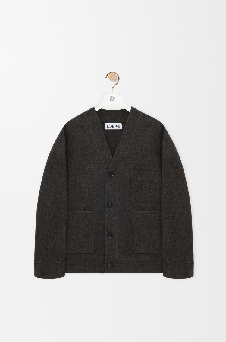 LOEWE Cardigan in wool and silk Khaki Brown/Blue