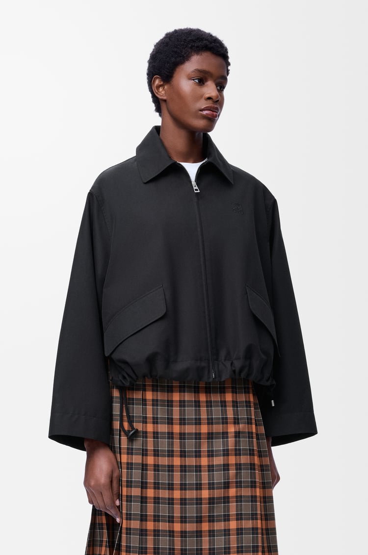 LOEWE 棉质连帽派克大衣 黑色