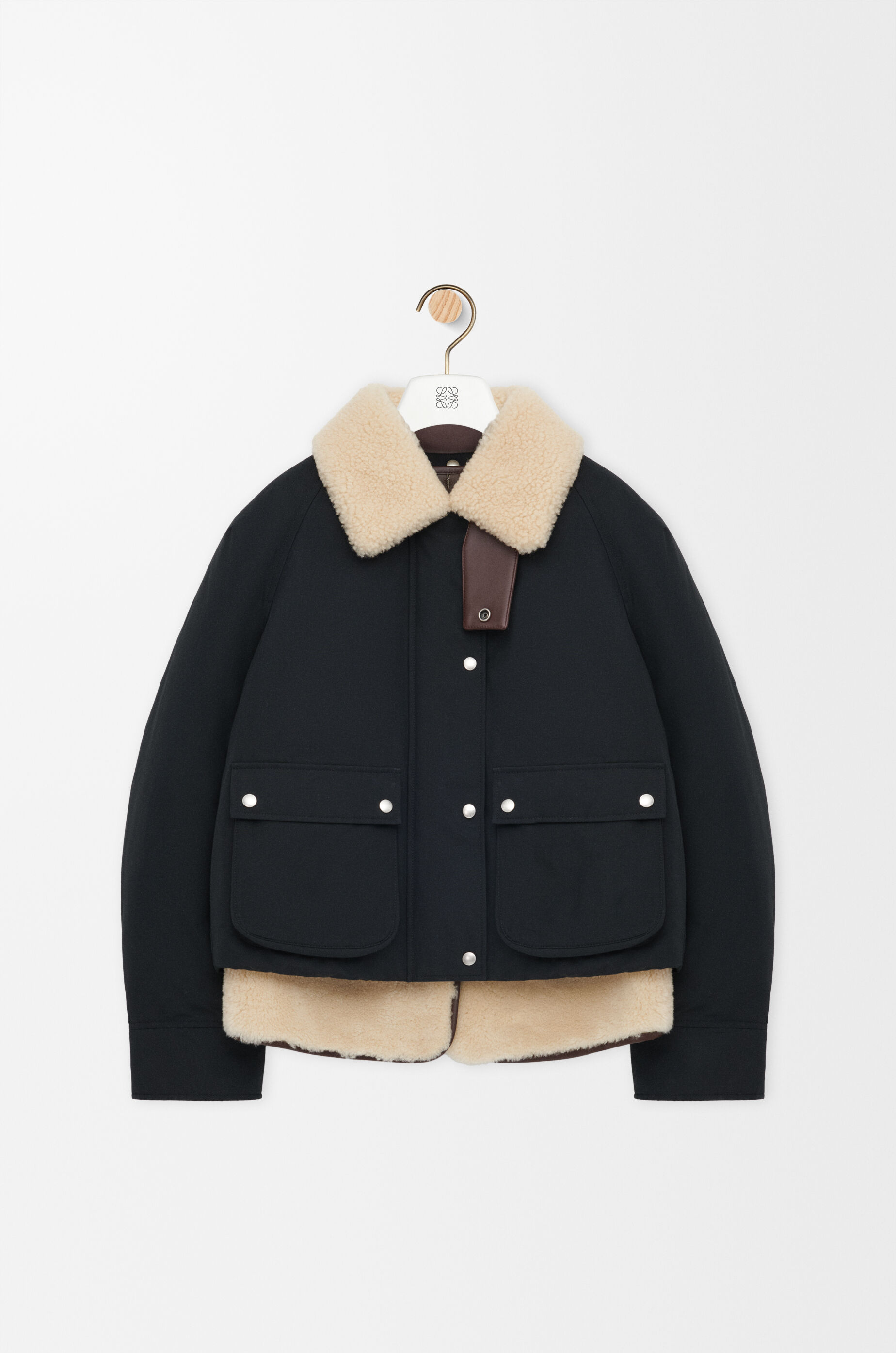 ■LOEWE■シアリングトリムのコットン混パファージャケット パファー（シアリング&コットンブレンド） ブラック - LOEWE