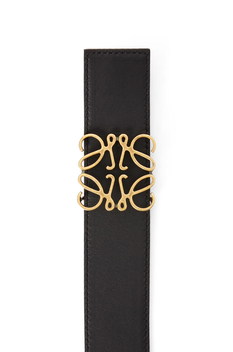 LOEWE Cinturón en piel de ternera graneada con anagrama y acabado de latón Bronceado/Negro/Oro Viejo