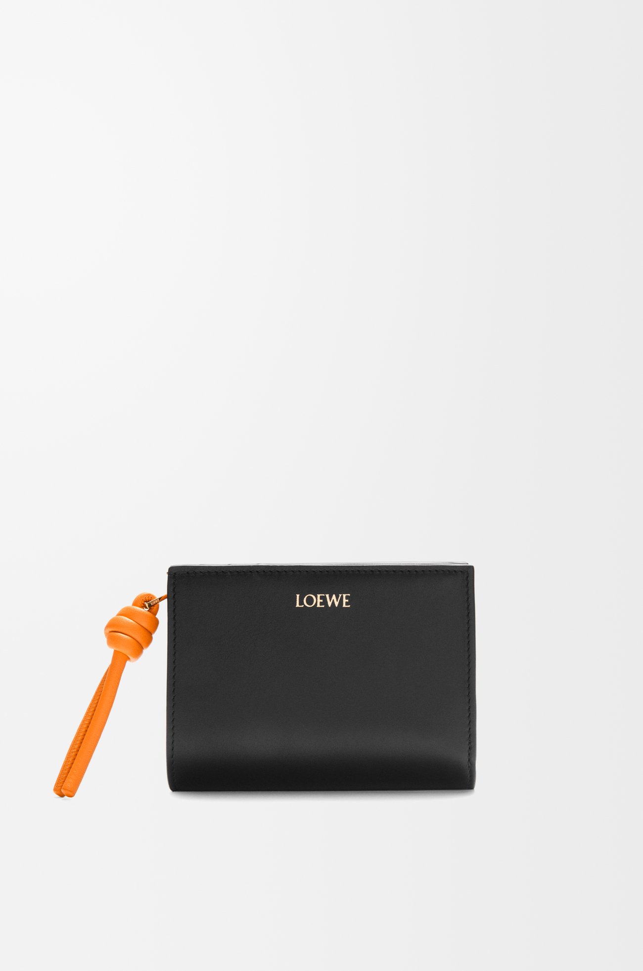 LOEWE Knot compact wallet in shiny nappa calfskin Black/Bright Orange plp_rd