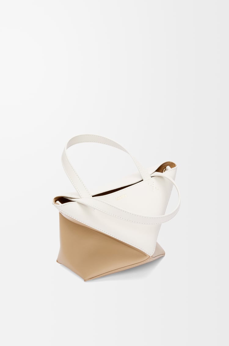 LOEWE Mini Puzzle Fold Tote in shiny calfskin Soft White/Paper Craft
