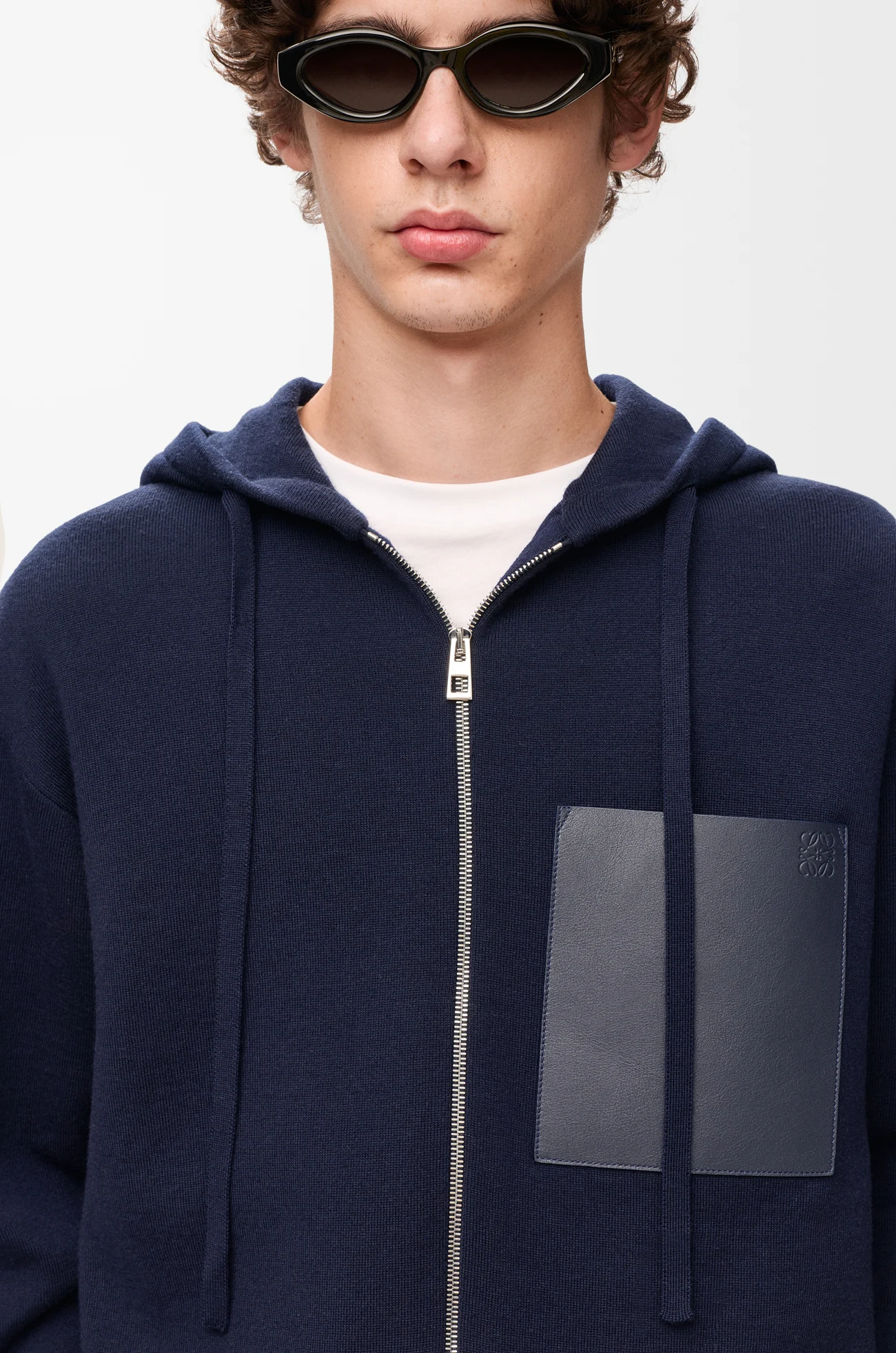 LOEWE Felpa con cappuccio e zip in lana Blu Navy
