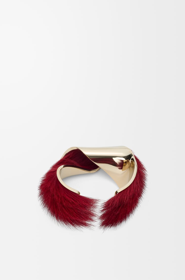 LOEWE Wide twisted cuff in hairy calfskin Gold/Red
