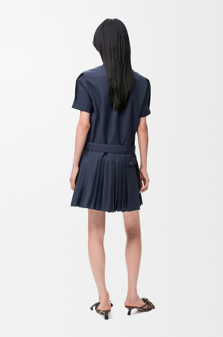 LOEWE プリーツ ドレス（コットンブレンド） ネイビーブルー