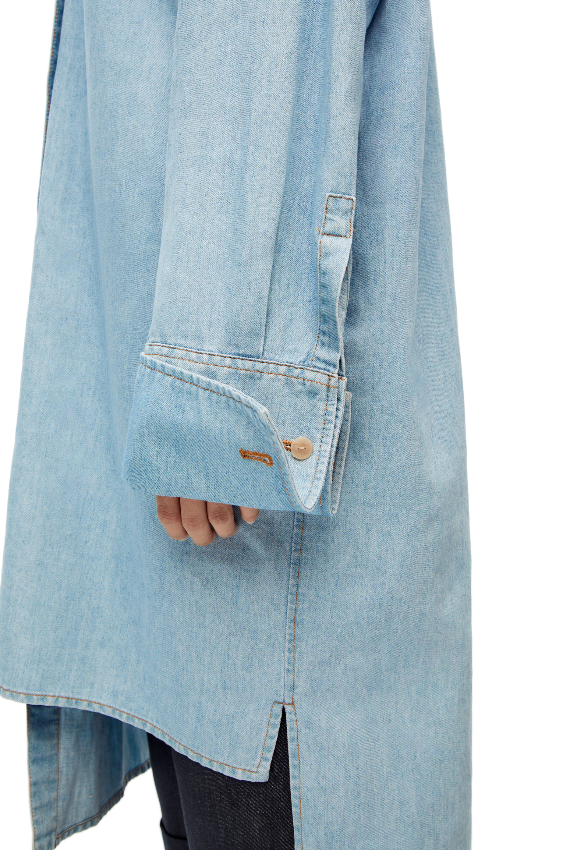 Asymmetric shirt dress in cotton blend denim Light Denim - LOEWE
