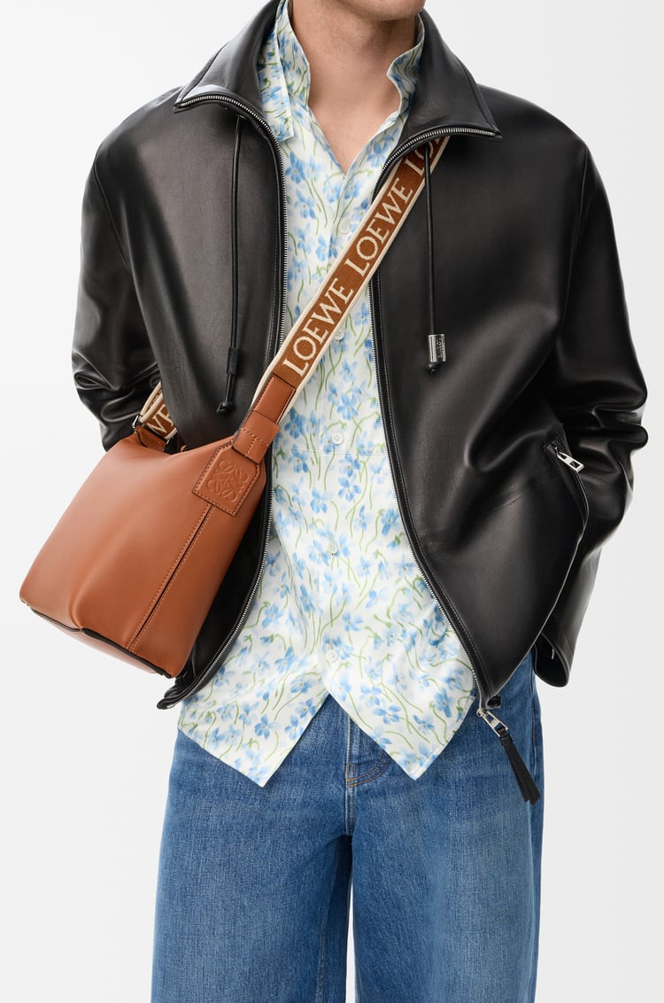 LOEWE Small Cubi crossbody bag in supple smooth calfskin and jacquard Tan