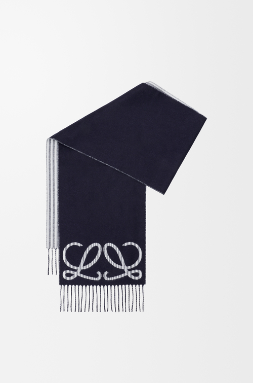 LOEWE Bufanda en seda y cashmere Azul Marino/Blanco